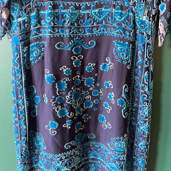 Anna Sui Dress Blue Velvet Burnout Silk Blend Flutter Sleeves Size 4 Small Boho - Picture 4 of 6